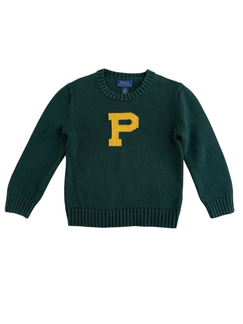 Polo Ralph Lauren Kids Green Letter P Knit Sweater Size 5
